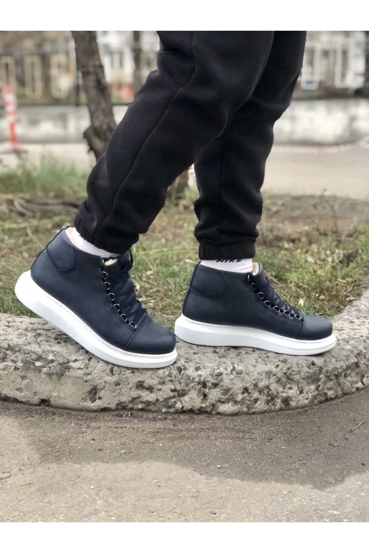 CH258 синий/белый зимние мужские ботинки